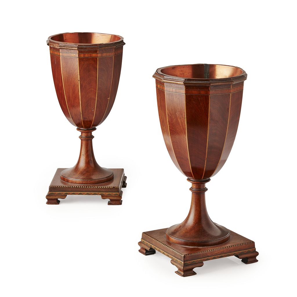 Appraisal: PAIR OF EDWARDIAN MAHOGANY AND INLAY JARDINI RES EARLY TH