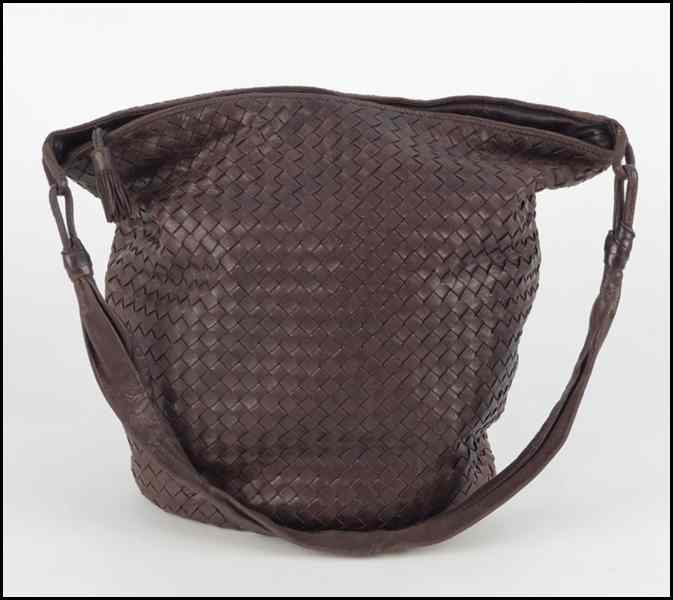 Appraisal: BOTTEGA VENETA BROWN WOVEN LEATHER SHOULDER BAG H '' W