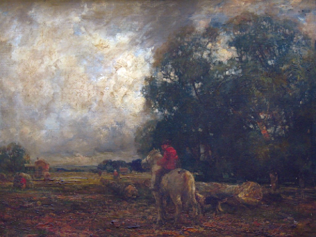 Appraisal: CLAUDE HAYES Figure on horseback with a dog at his