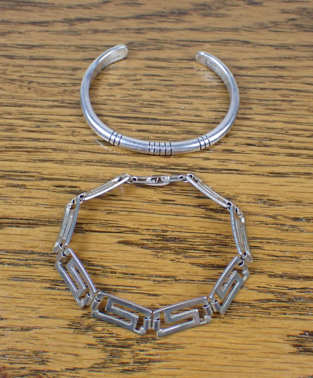 Appraisal: TWO STERLING SILVER BRACELETS including a cuff bracelet marked Nez