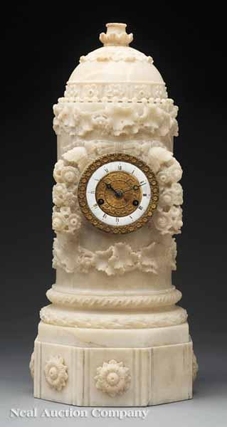 Appraisal: An Antique Rococo-Style Carved Alabaster Clock mid- th c striking