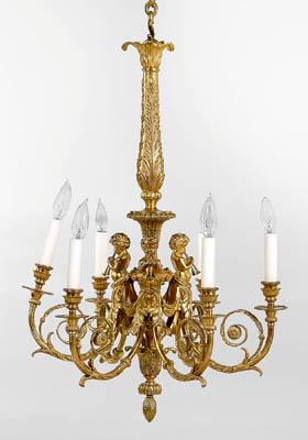 Appraisal: Louis XVI style gilt bronze chandelier six-light fixture with three