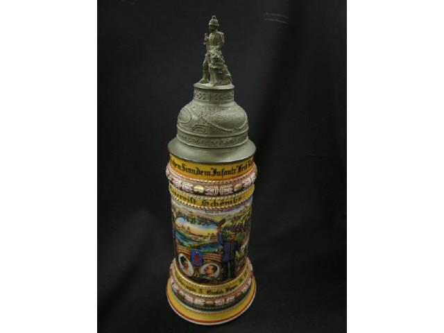 Appraisal: German Regimental Lithopane Porcelain Stein company infantry - liter figural