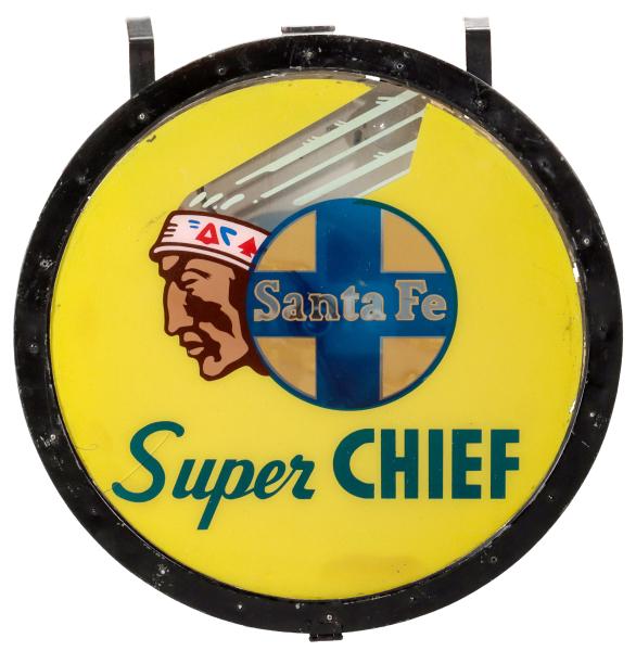 Appraisal: AN ORIGINAL SANTE FE SUPER CHIEF DRUMHEAD LIGHTED SIGNThe colorful