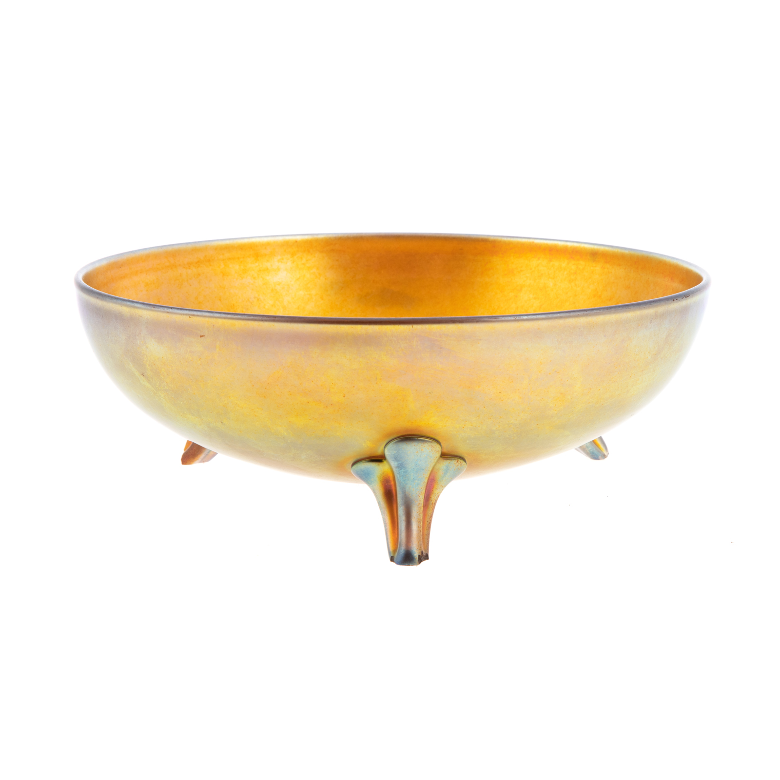 Appraisal: STEUBEN AURENE GLASS TRI FOOTED BOWL Circa s circular tri