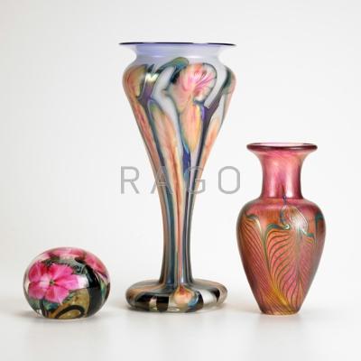 Appraisal: JOHN LOTTON ETC John Lotton long-necked glass vase with floral