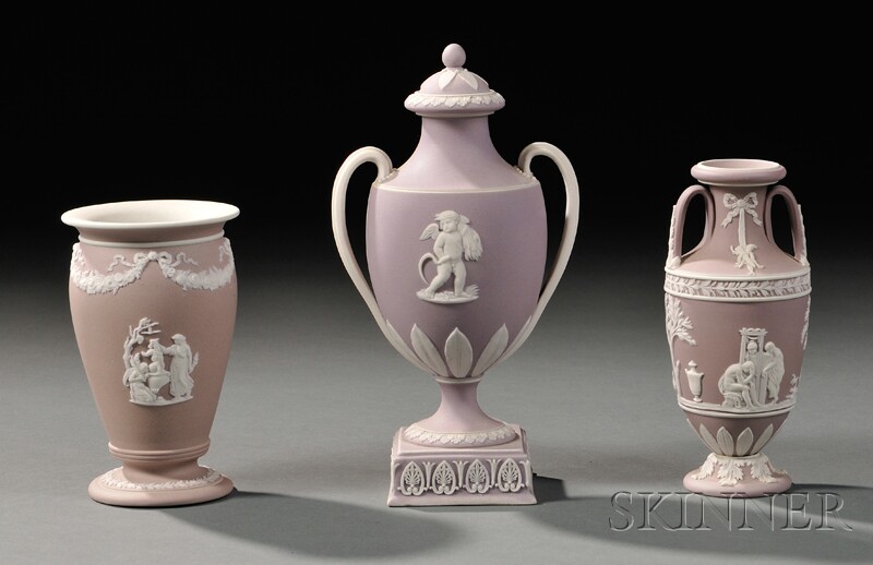 Appraisal: Three Wedgwood Lilac Jasper Dip Vases England th century each