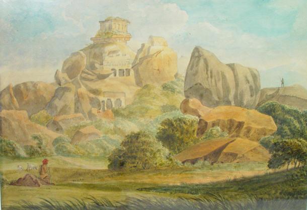 Appraisal: Two unsigned watercolours of Indian temples amongst countryside both in