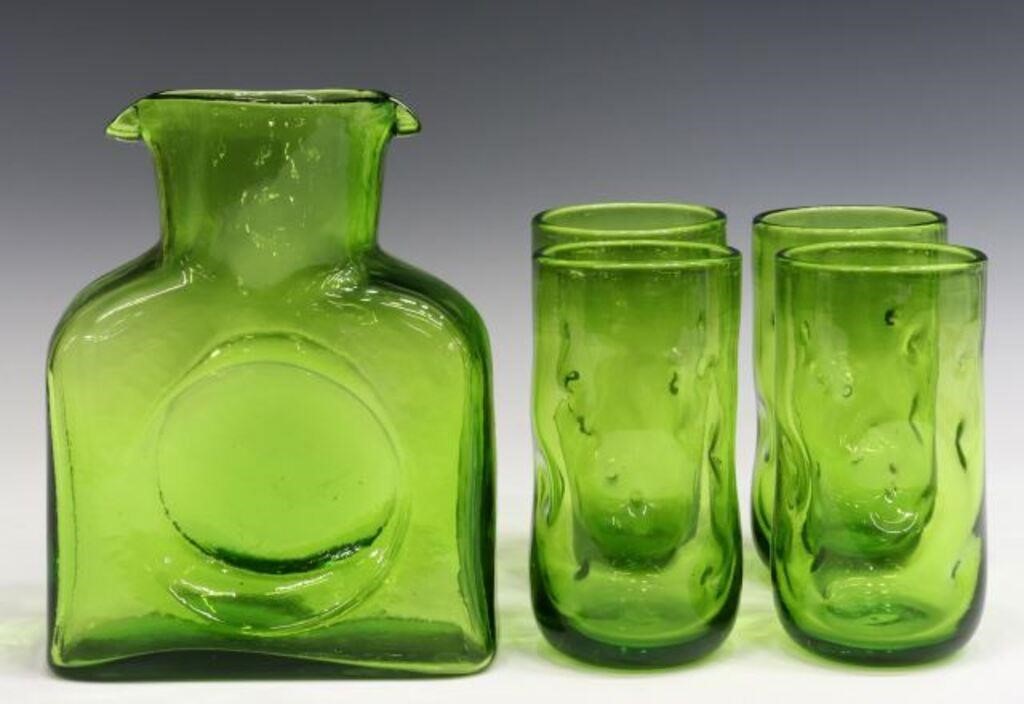 Appraisal: lot of Modern olive green glass drinks service attributed to