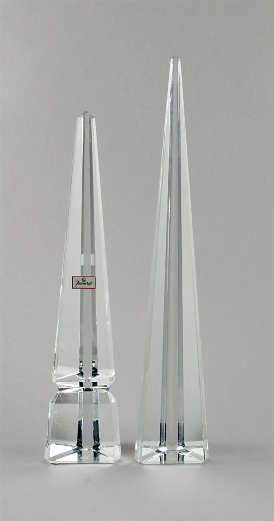 Appraisal: Two Baccarat crystal obelisks bearing stamp on base H and