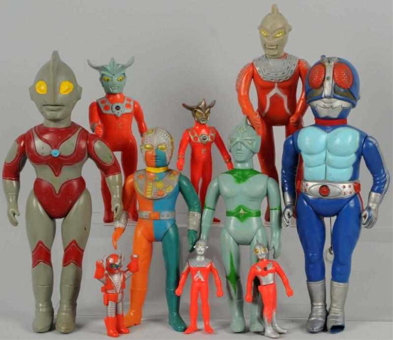 Appraisal: Lot of Vinyl Japanese Superhero Figures Includes Ultraman Leo Mirror