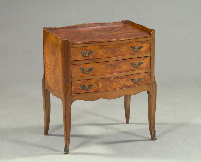 Appraisal: Petite Louis XV-Style Mahogany and Marquetry-Inlaid Side Table early th