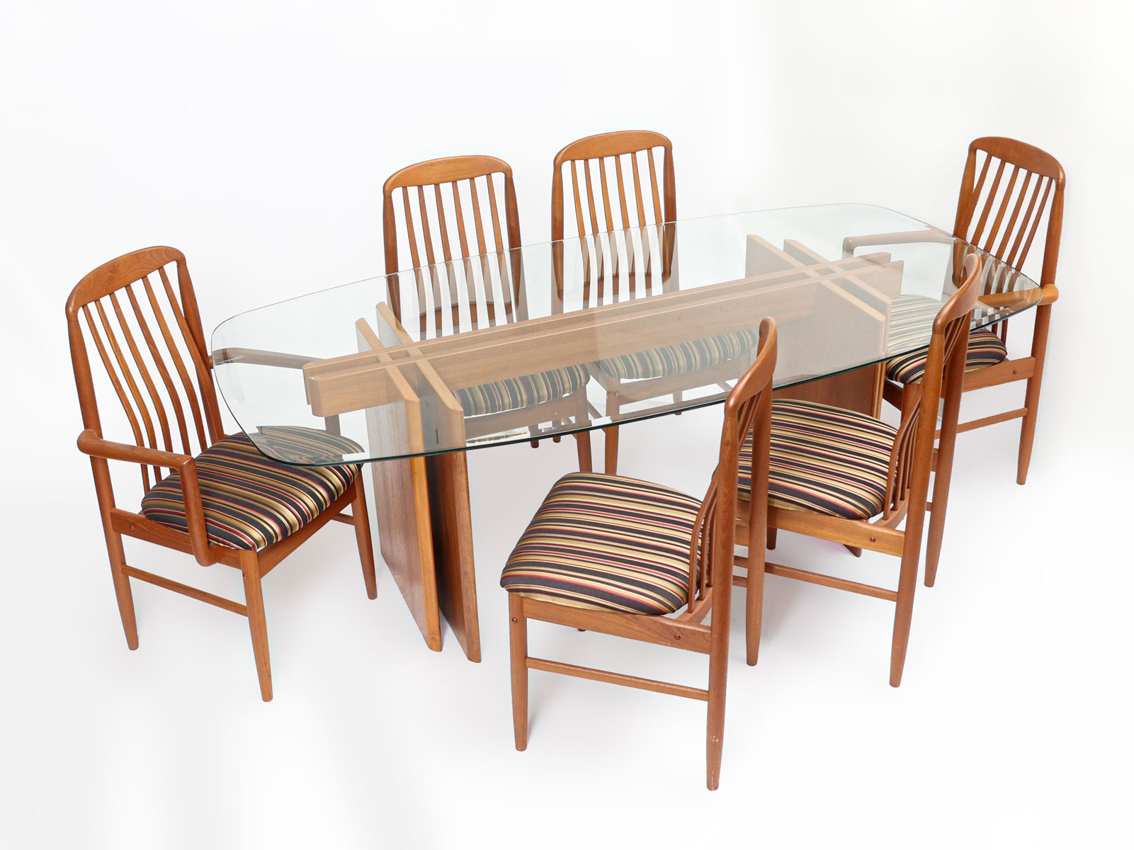 Appraisal: BENNY LINDEN DANISH TEAK TABLE CHAIRS Glass top Danish Teak