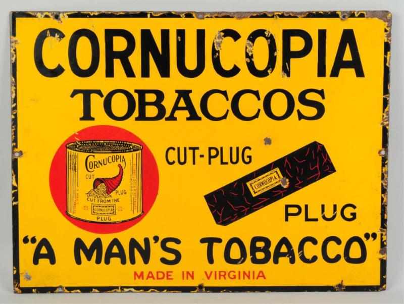 Appraisal: Porcelain Cornucopia Tobaccos Sign Circa to Heavily made and unusual