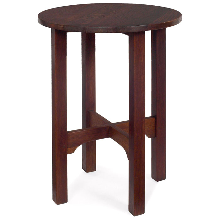 Appraisal: Gustav Stickley tea table circular top over a notched cross-stretcher