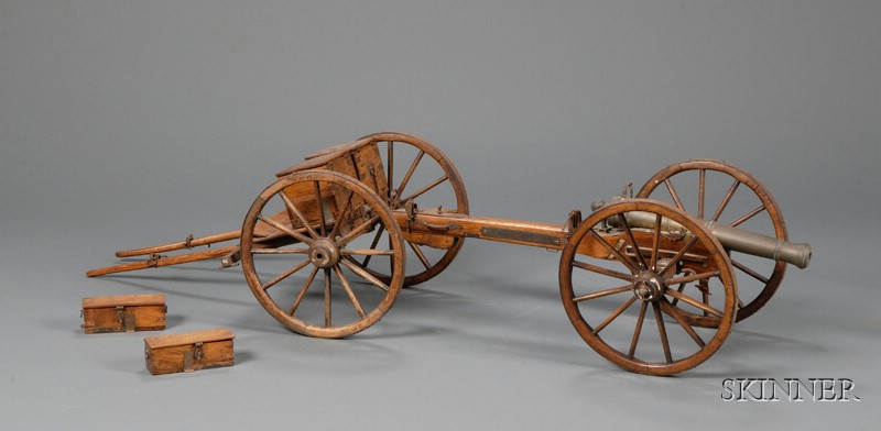 Appraisal: Miniature Walnut and Metal Mounted Cannon and Caisson early th