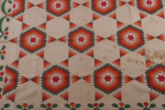 Appraisal: STAR VARIATION QUILT Worked in pink orange and green cotton