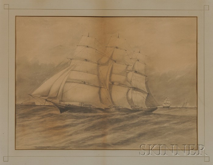 Appraisal: American School th Century Portrait of a Ship in Coastal