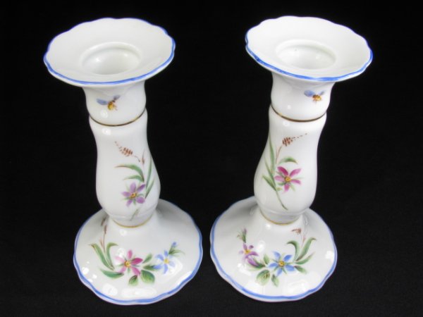 Appraisal: Hand painted porcelain Limoges candlesticks Measures high by wide On