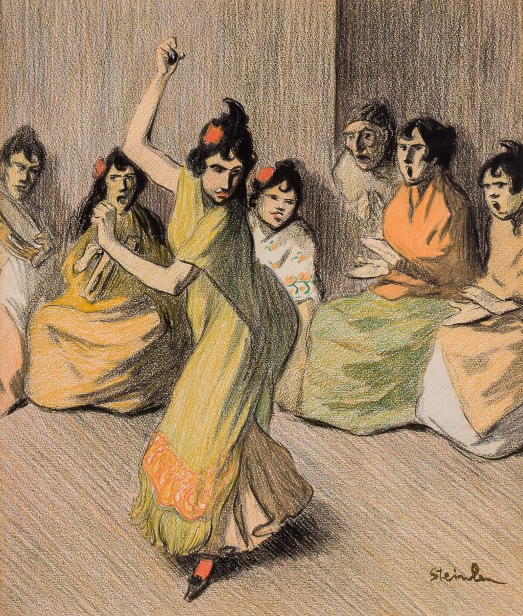 Appraisal: THEOPHILE A STEINLEN French - Espagne Concert Flamenco crayon and