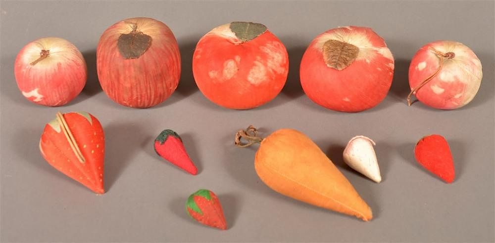 Appraisal: Fabric Fruit Form Sculptures and Pin Cushions Lot of Eleven