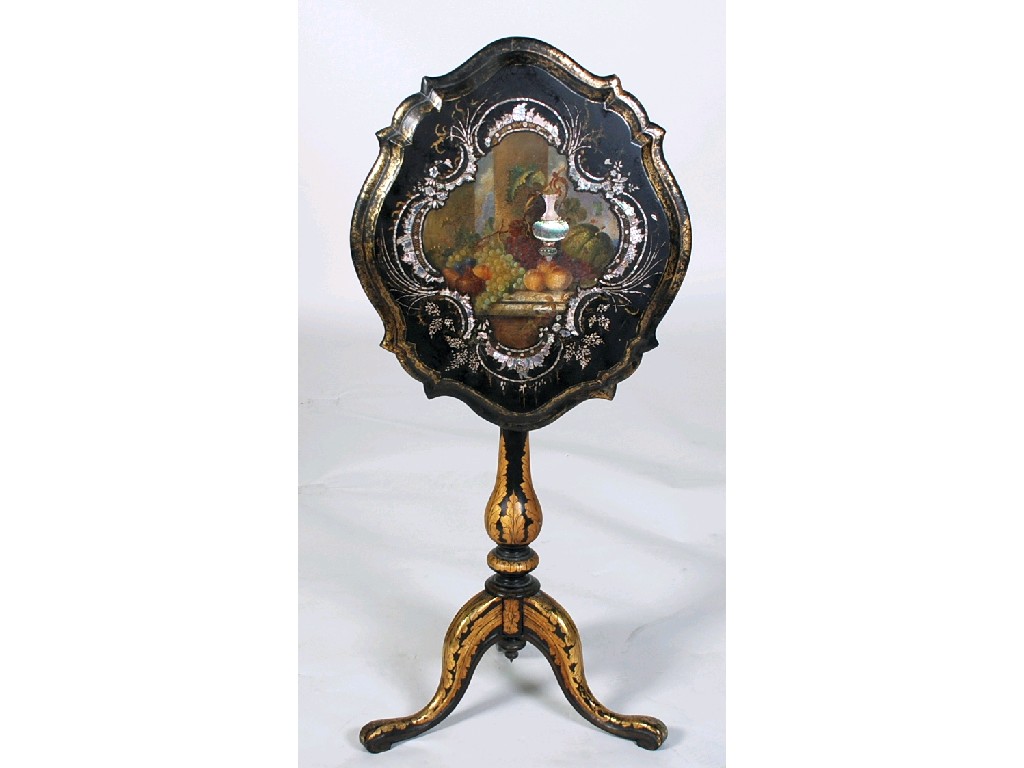 Appraisal: NINETEENTH CENTURY BLACK LACQUERED PAINTED AND MOTHER O'PEARL INLAID PAPIER