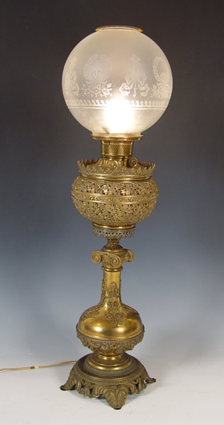 Appraisal: ORNATE BRADLEY HUBBARD BRASS OIL LAMP Electrified Base measures ''