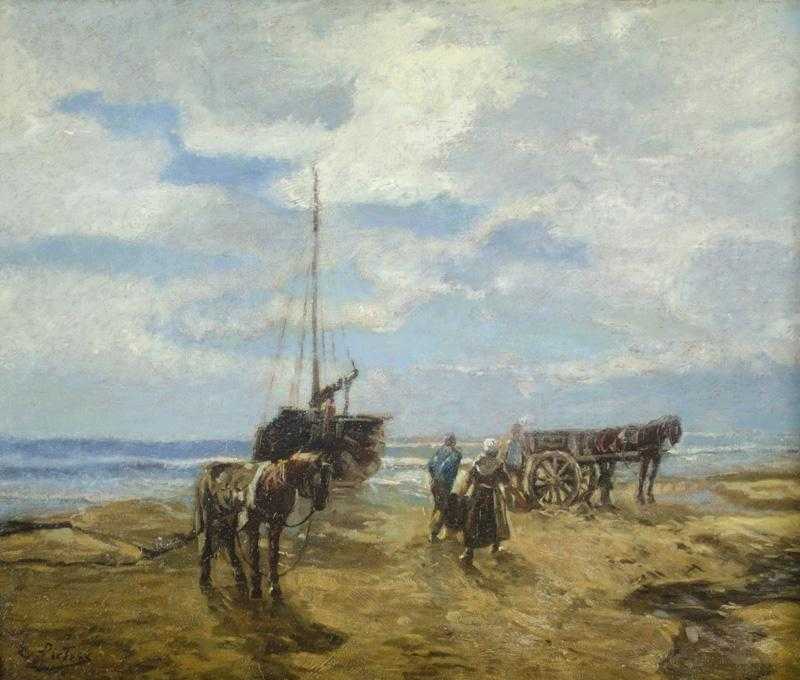 Appraisal: EVERT PIETERS OIL ON WOOD Netherlands - Beach scene with