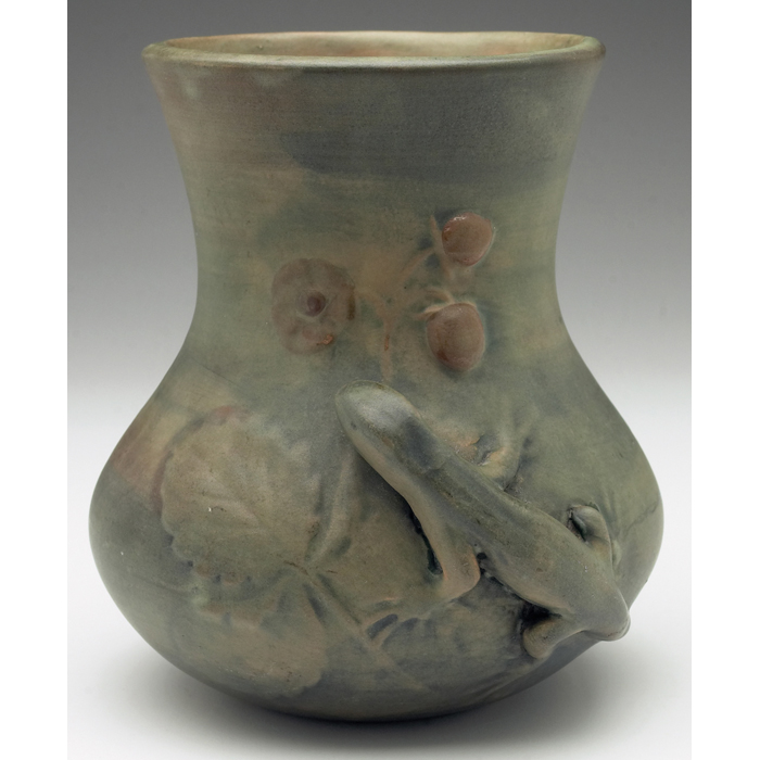 Appraisal: Weller Kenova vase raised foliage and an applied lizard figural