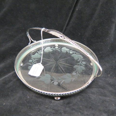 Appraisal: Sterling Silver Basket etched glass insert footed reticulated diameter excellent