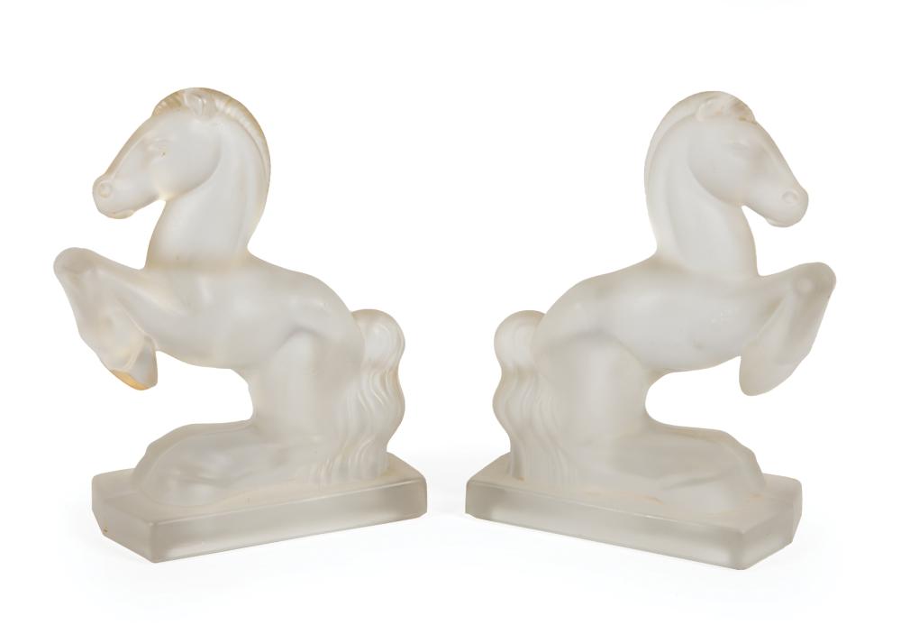 Appraisal: Pair of Lalique-Style Molded Glass Horses marked Lalique France h