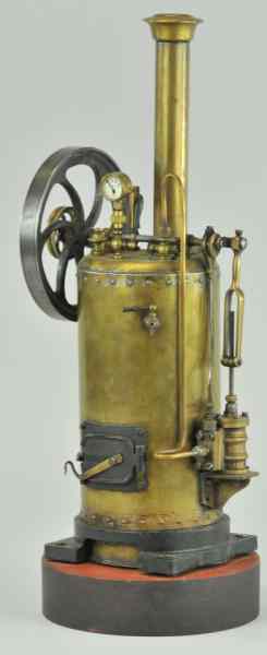 Appraisal: RADIQUET VERTICAL STEAM ENGINE Germany brass boiler features entire compliment