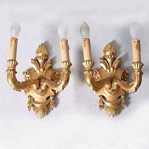 Appraisal: A Pair of Danish Carved Giltwood Wall Sconces circa each