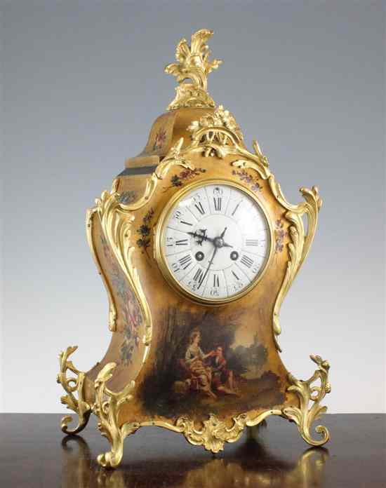 Appraisal: A French ormolu mounted Vernis Martin style mantel clock with