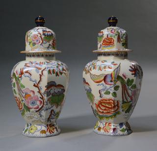 Appraisal: Pair of Mason's ironstone covered urns Pair of Mason's ironstone