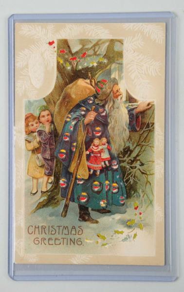 Appraisal: Hold-to-Light Santa Postcard Postcard depicts Santa with children Santa is