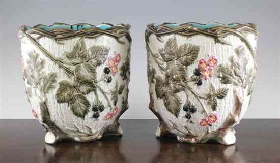 Appraisal: A pair of Wedgwood majolica cache pots date code for