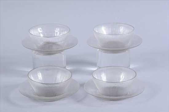 Appraisal: -PIECE LALIQUE CRYSTAL PARTIAL DESSERT SERVICE Vigne Strie pattern Comprising