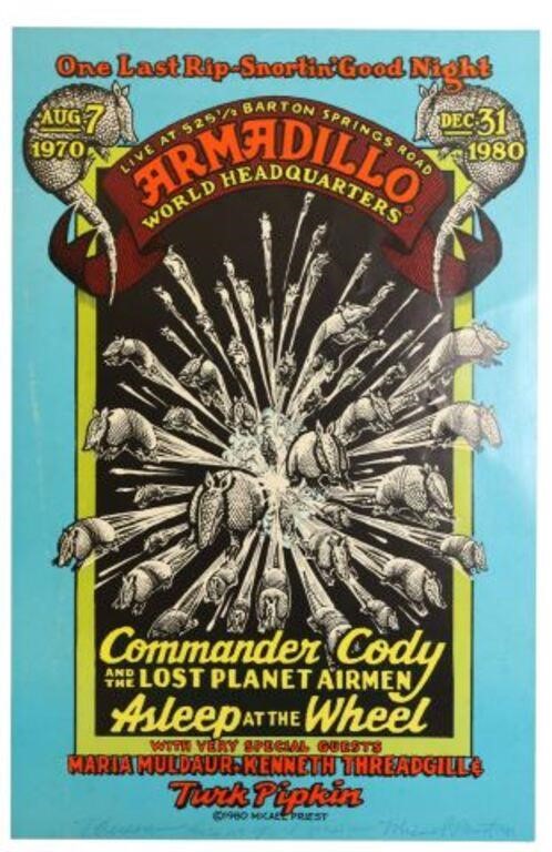 Appraisal: Armadillo World Headquarters final concert poster featuring Commander Cody and