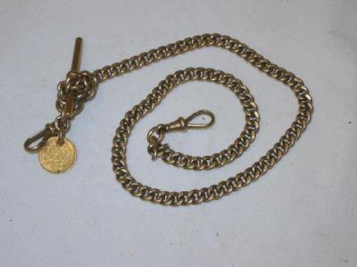 Appraisal: A CT GOLD ALBERT of flattened curb link hanging with