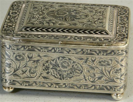 Appraisal: White metal rectangular box with engraved floral decoration with hinged