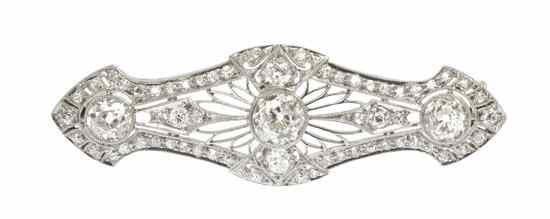 Appraisal: An Edwardian Platinum and Diamond Brooch containing one old mine