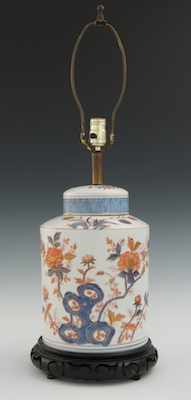 Appraisal: A Glazed Porcelain Temple Jar Lamp Standing apprx - H