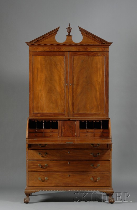 Appraisal: Chippendale Mahogany Carved and Mahogany Veneer Desk Bookcase New York