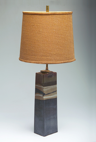 Appraisal: WILLIAM WYMAN Glazed ceramic table lamp its base with earth-tone