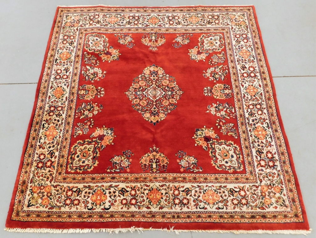 Appraisal: LG SAROUK RED FLORAL RUG Middle East th CenturyNavy ivory