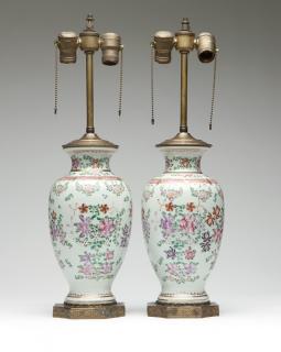 Appraisal: A pair of famille rose vases mounted as lamps Early