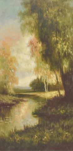 Appraisal: Framed oil on canvas painting Tranquility Path II signed lower