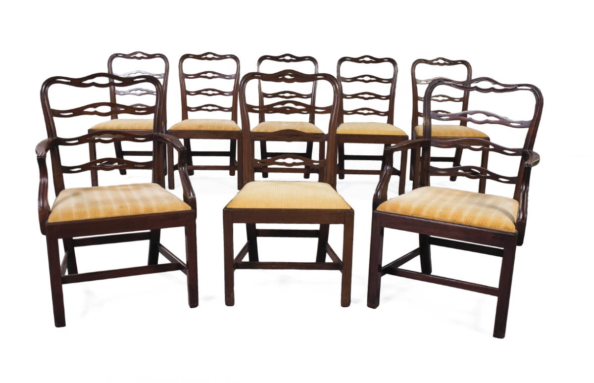 Appraisal: SET OF EIGHT CHIPPENDALE STYLE MAHOGANY DINING CHAIRS INCLUDING TWO