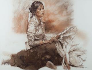 Appraisal: Seated Indian Maiden by William Whitaker William Whitaker - pastel